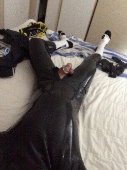 collegeracerjock:  Waking up. I feel like I made it :) with a few adjustments. Lost the rubber socks. My toe nails were crushing into the adjacent toes. Gotta let those balls more than nothing to exist if you’re not going to move in your suit at all.