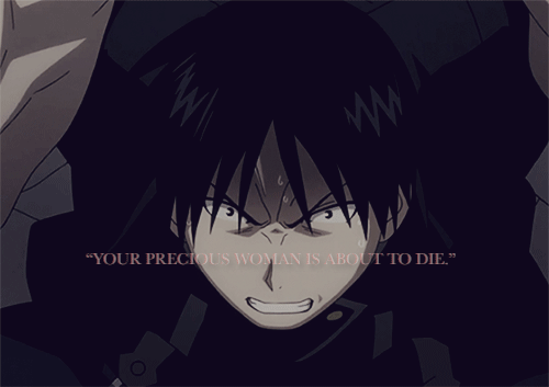 hawkeyedriza:    “All that blood, right before your eyes.” Royai is totally canon: