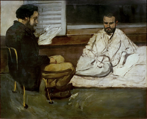 alaspoorwallace:Paul Cézanne (French, 1839-1906), Paul Alexis lisant à Émile Zola [Paul Alexis reading a Manuscript to Zola], 1869. Oil on canvas, 133.5 x 163 cm; Museu de Arte de São Paulo (MASP)  