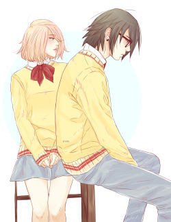 dymx:  dymx:  AU in which dorky Sasuke secretly crushes on Sakura, the petite and cutest girl in his class (･ิᴗ･ิෆ)  Added some colors. 