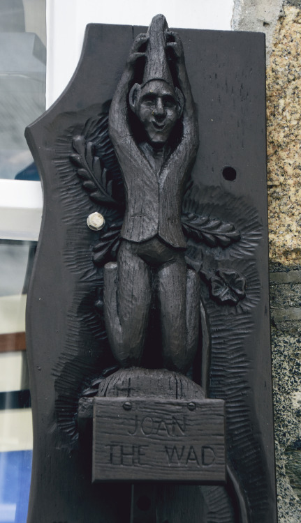 Wood carvings of Cornish Piskie’s- Polperro, Cornwall 