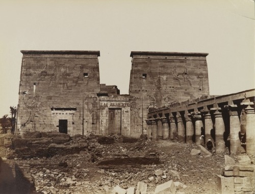 Philae, view of the Pylon with Columns, 19th century. Antonio Beato (1832-1906). Philae, an island i