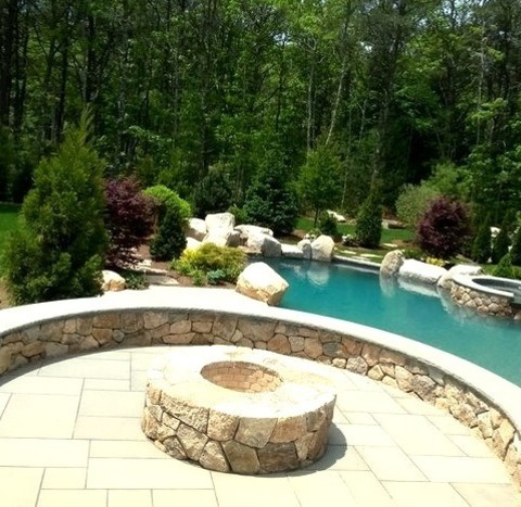 Boston Hot Tub PoolHot Tub - Huge Mediterranean Backyard Concrete And Round Natural Hot Tub Idea