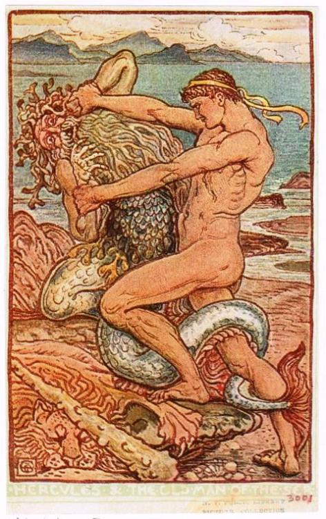 mrsramseysshawl: Walter Crane (1845-1915), Hercules &amp; the Old Man of the Sea, 1910