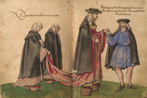Spanish costumes from the &ldquo;Trachtenbuch&rdquo; by Christoph Weiditz, 1530s;Lady and gentleman 