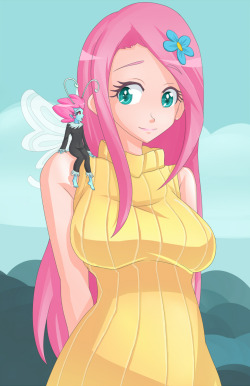 jonfawkes-art:  Easy Breezy Beautiful Fluttershy. Pic of the week S4E16 It Ain’t Easy Being Breezies. Tried a couple of new things in terms of coloring and lining. Also, did Fluttershy’s boobs get bigger?  Reblogging to main blog, scheduling to reblog