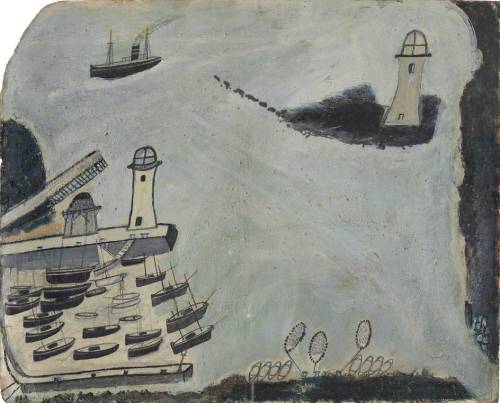 Harbour with Two Lighthouses and Motor Vessel, St Ives Bay, 1934, Alfred Wallishttps://www.wikiart.o