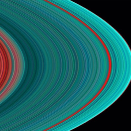 space-pics:Saturn’s rings in ultraviolet. The ring system begins from the inside out with the D,C,B,