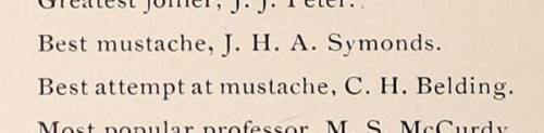 rufus-firefly:yeoldenews:yeoldenews:From the 1897 Phillips Academy yearbook.Mr. Symonds…Mr. Belding…