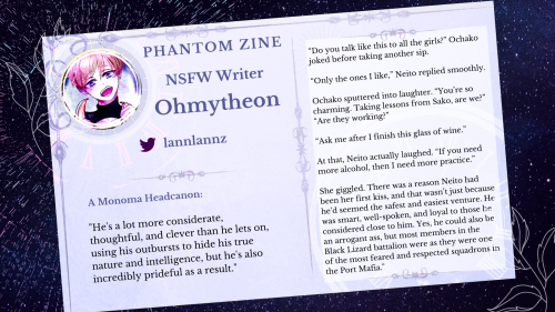 We’re so happy to have the chaotic and amazing @lannlannz writing for our NSFW zine!