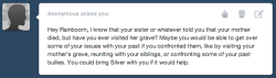 rainboompony:  …..i-i-i-im s-so.. s-so scared.  ..i… i-i know she’s gone.. s-she has to be gone.. i.. i h-hate it but i k-know it.  ..i-i keep thinking that i.. i n-need it.. that.. t-that i need to see her.. i-i need to d-do it for her. b-but..