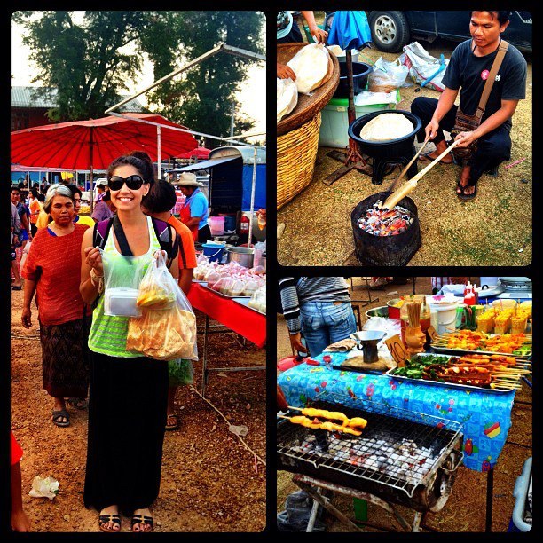 The other volunteers and me checking out the local eats at the village market.