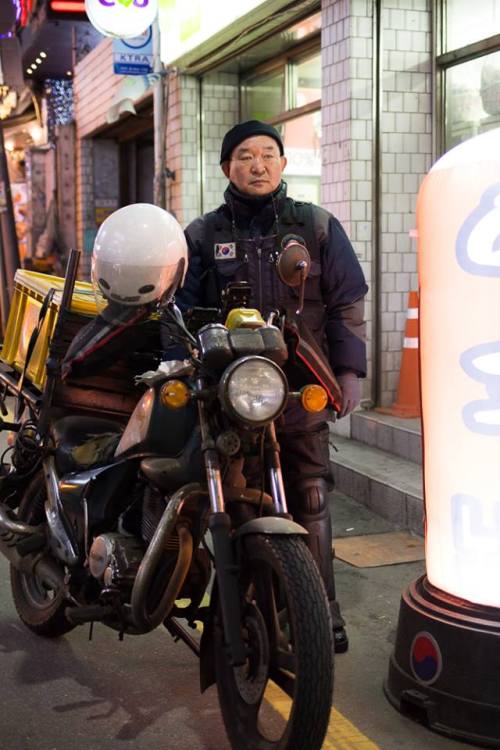 humans-of-seoul:  “You’re asking why I work so hard? If I don’t earn money then I will need to worry right away about how I’m going to eat tomorrow. Every motorcycle delivery man gives half of his pay away due to fees. Then this guy takes some