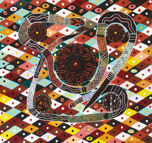 jareckiworld:Barry Atkinson (Yorta Yorta people) — Snake Dreaming  (acrylic on canvas, 2015)