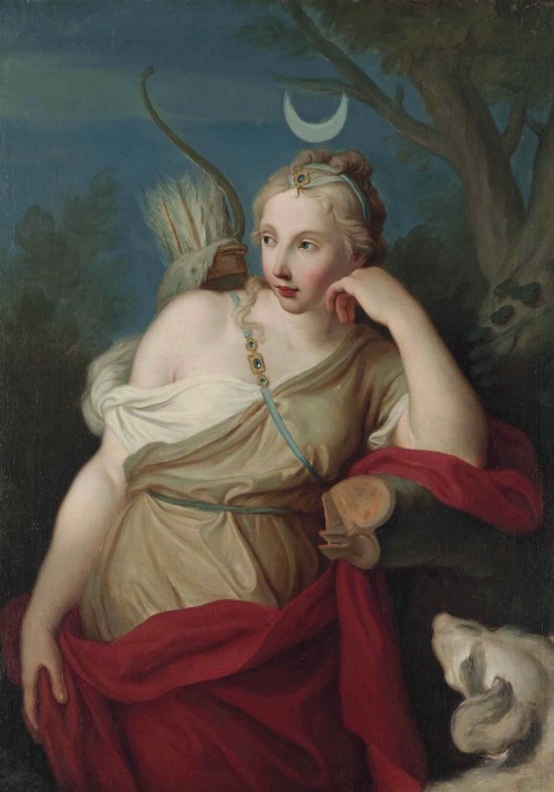 Diana.Oil on Canvas.109.2 x 70.5 cm.Art by Pietro Rotari.(1707-1762).