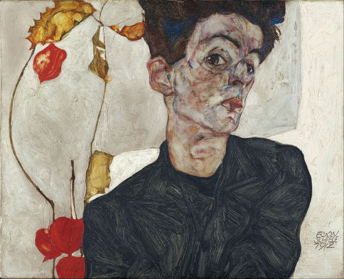 artisticinsight:Self-Portrait with Physalis, 1912, and Portrait of Wally, 1912, by Egon Schiele (189