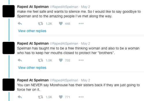 micdotcom:  “Raped at Spelman” calls out college’s victim blaming A Twitter user with the handle “Raped at Spelman” accused the prestigious women’s college, which has been ranked the number one historically black college in the nation, of