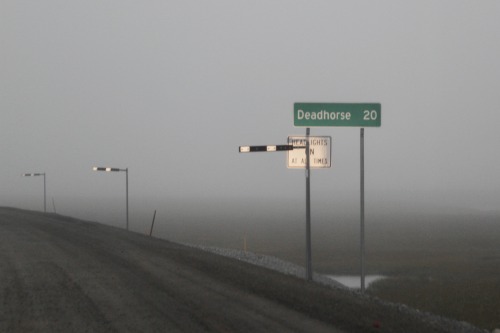 highways-are-liminal-spaces: The final 20 miles of the Dalton driven in the fog, North Slope, Alaska