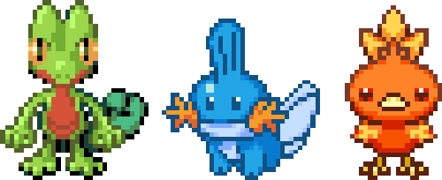 meteor-falls:  Hoenn Starters / Pokemon Pinball Ruby &amp; Sapphire