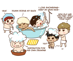 oh-luhans:  exo showering together  © Bear大白胖