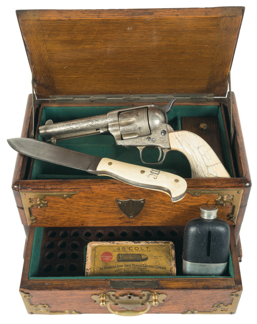 Model 1873 Colt Single Action Army revolver with knife and hip flask belonging to old west gunfighte