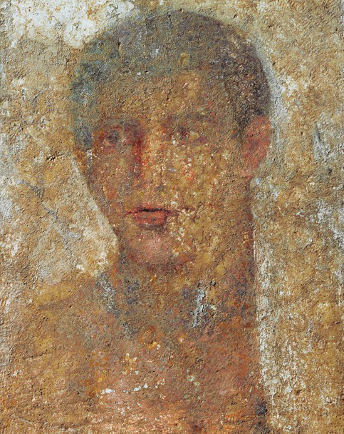 greek-museums:Books / The Archaeological Museum of Thebes:Encaustic on marble, portrait of a young m