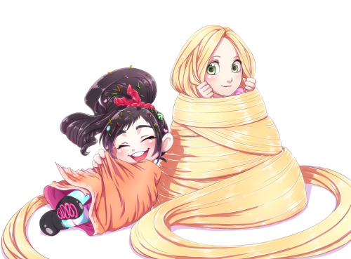 artoftangled:abratwithdirtyhair:くるみこむ by からとLook at these cute gals from two of my favorite Disney m