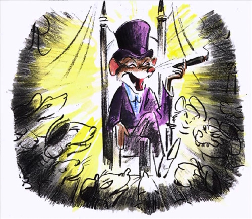 weirdlandtv:Concept art (and one animation cel) of Ratigan, the villain in Disney’s The Great Mouse 