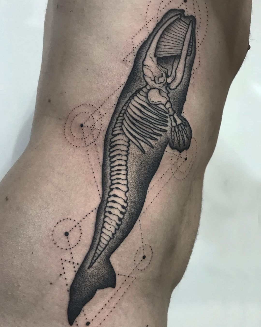 Something a little different today a black and grey shaded whale skeleton  designed and tattooed by resident artist Ismael If you fancy something of  this  By Bizarre Ink Tattoo Studio Edinburgh 