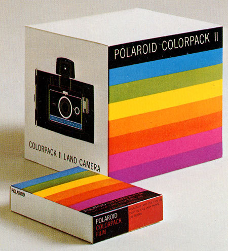 design-is-fine:Paul Giambarba, package design for Polaroid, 1968. The Polaroid colorpack film was th