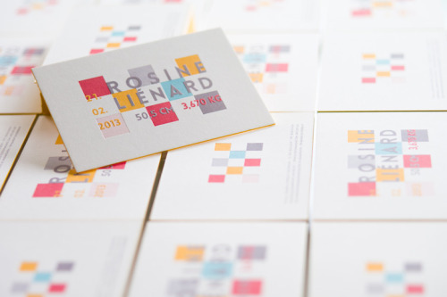 Exclusive birth announcement printed with four Pantone colours on a classic letterpress machine and 