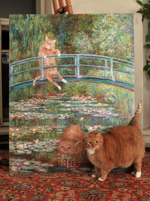 fatcatartru:Zarathustra the cat with his life size portrait by Claude Monet