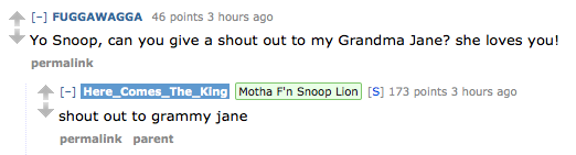 jacquemander:  there-were-giants:  Snoop Dogg/Lion has been doing an AMA on Reddit