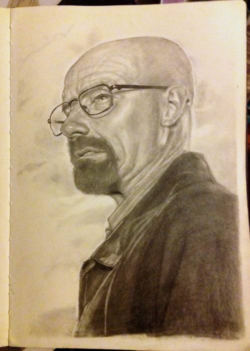fuckyeahmoleskines: Working on a Walter White drawing that I hope to finish up before today’s 