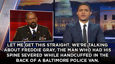 thedailyshow:  Trevor responds to Milwaukee County Sheriff David A. Clarke Jr.’s comments about “Blue Lives Matter” at last night’s RNC.