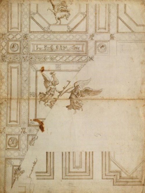 dentelledeperle:Perino del Vaga  (1501 - 1547)Designs for ceiling decoration (recto and verso)
