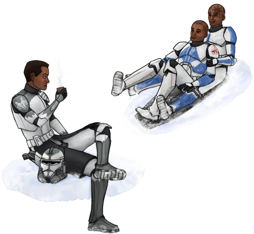 stories-to-the-end: More snowy clones! now with Kix and Jesse sledding, and Wolffe drinking hot choc