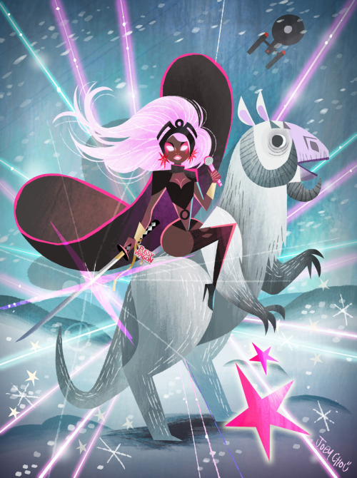 joeyart: X-men storm as Jem and the Holograms. She rides Tauntaun from Star wars while holding beatr