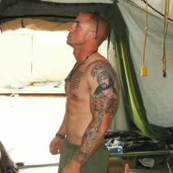 southhallspsu:  militaryboysunleashed:  bannock-hou:  Active duty, blue eyed soldier with christ on his arm and showing his dick off, love the contradiction, sacrilege.   Another one of my originals…  Beautiful eyes and a great cock.  I melted  He is