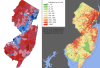 New Jersey’s last governor election result map compared to its population density map.