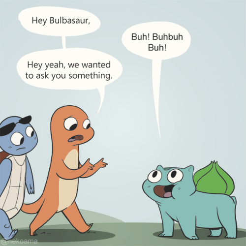 nekoama:Charmander and Squirtle try to learn what happens to Bulbasaur in fall. why would they upset my precious baby like that? DX>