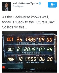 thesnobbyartsyblog:  do-not-feed-the-animal:  Back To The Future day brought to you by Neil deGrasse Tyson  If the Cubs won the world series though.  They came close to making it. Wow.