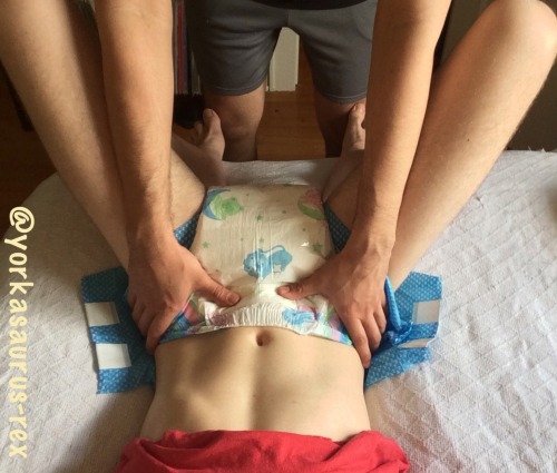 yorkasaurus-rex:  My partner getting me all padded up before work! 👨‍❤️‍👨 I love my tykables. 🍼 