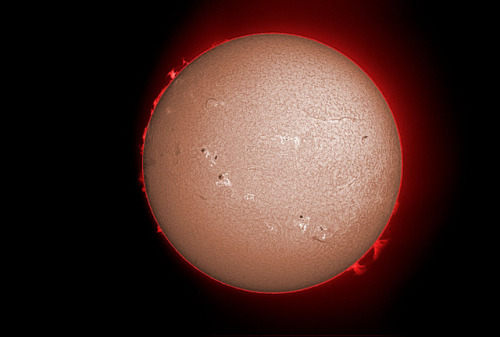 Peter Ward - The Sun in H-Alpha Light, 2002  Astrophotography (A Green Filter was used to attenuate 