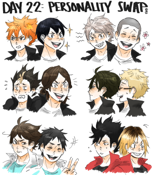 a-zebra-was-here:haikyuu!! 30 day challengeday 22: personality swap of your choice (between as many 