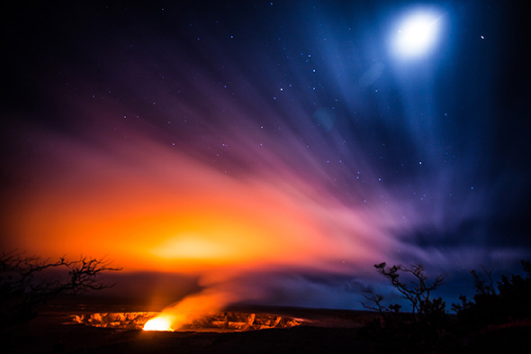 Kilauea’s Halemaʻumaʻu Crater glows alluringly under the night sky. Take a trip to this spot with Nat Geo Young Explorer, Eric Leifer.
Photograph by Eric Leifer