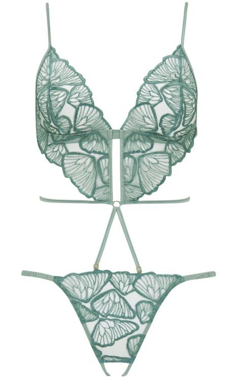 martysimone:Coco de Mer | Mariposa • open playsuit in butterfly inspired mint green embroidery on tu