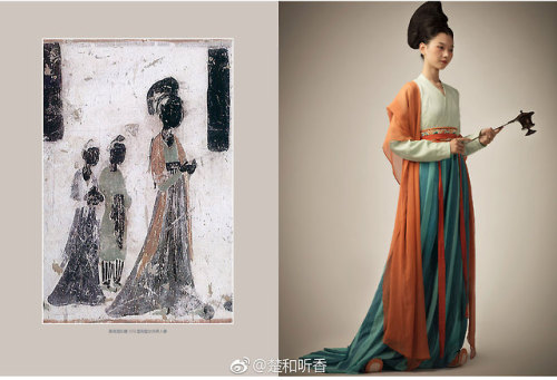 dressesofchina:Recreated Tang-dynasty outfits based on cave paintings