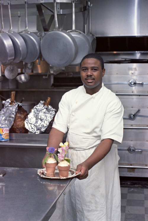 A White House chef serves up a cheerful spring dessert, 5/1/1967.Series: Johnson White House Photogr