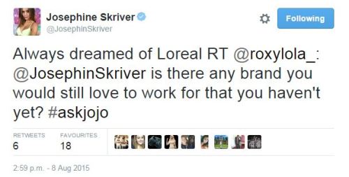 August 8, 2015: Brand she would love to work for : Loreal.